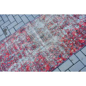 3x8.5 ft Turkish Rug, Vintage <b>Runner</b> Rug, <b>Red</b> Blue Floral Rug - Product Image 5