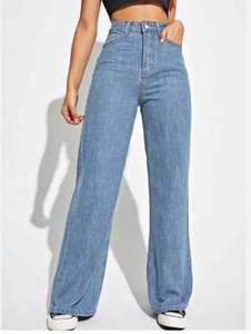 Pantalons en jean à jambes larges pour femmes, bleu clair, style décontracté, streetwear, style évasé, pantalons en jean pour hommes - Product Image 6