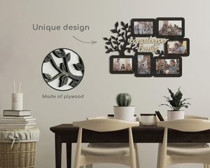 Marco de fotos de árbol genealógico de madera Collage Galería de fotos para pared 6 colores personalizados 6 aberturas de fotos 4x6 y 3,5x5 Personal natural - Product Image 3