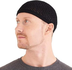 Wholesale <b>Black</b> <b>Men</b> Muslim Prayer Cap Knitted Knit Headwear Mesh Kofi Koofi Dubai Islamic Saudi Arabic Caps Topi Kufi Breathable - Product Image 1