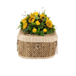 Cercueil en osier brun fait à la main pour la crémation d'animaux de compagnie, urne commémorative écologique en jacinthe avec couvercle décoratif en forme de tournesol - Product Image 3