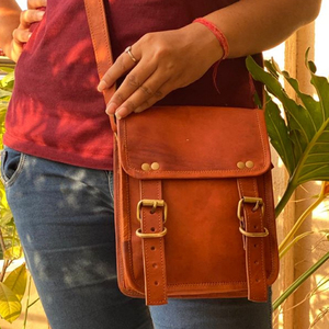Bolso de mano de cuero de cabra auténtico hecho a mano, bolso de hombro tipo bandolera estilo Vintage auténtico para mujer - Product Image 3