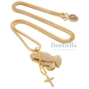 Personalizado chapado en oro Rosario manos rezando Collar para hombres Hip Hop Bling cadena moda Streetwear joyería colgante - Product Image 2