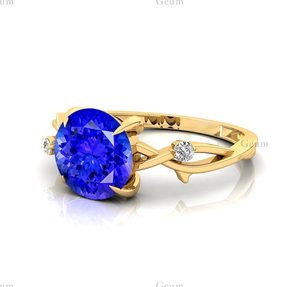 Anillos de lujo hechos a mano con diseño delicado de diamantes reales y tanzanita, diseño de lujo, joyería fina, anillos de oro macizo de alta calidad - Product Image 5
