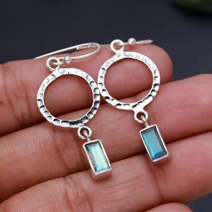 Hot Selling Vintage Elegant <b>Jewelry</b> Earrings S925 Sterling Silver Plated <b>Emerald</b> Cut Labradorite Gemstone Bezel <b>Set</b> Drop Earring - Product Image 1