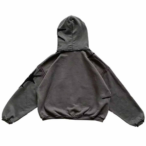 Custom Acid Washed Hoodie Cotton Blended Thick <b>Pullover</b> Acid Wash Tracksuits Hoodies and Basics With Distressed Embroidery - Product Image 2