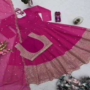 VASTRA COTTAGE - Vestido de Fiesta Étnico Indio para Mujer, Diseño de Diseñador, Estilo Georgette Sintético con Bordado, Koti, Dupatta y Lentejuelas - Product Image 1