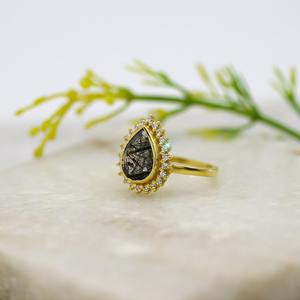 2025 forma de pera 7x10mm anillo de cuarzo rutilo negro oro hecho a mano anillo de compromiso único para mujeres regalo de joyería de piedras preciosas de lujo - Product Image 4