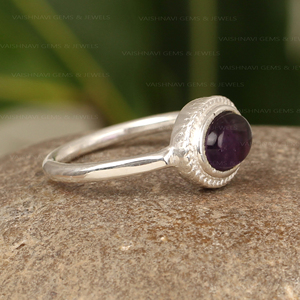 Anillo de amatista Natural de diseño de moda, Plata de Ley 925, 6x8mm, forma ovalada, Bohemia piedra preciosa hecha a mano, joyería de promesa fina para mujer - Product Image 4