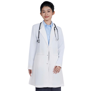 Bata de laboratorio blanca Unisex clásica manga larga Doctor uniforme bolsillos tela transpirable OEM ODM uso hospitalario blusa suministro de fábrica - Product Image 1