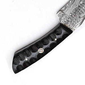 Couteau de chasse artisanal sur mesure avec lame en acier Damas à bord plat et manche en acier Damas, étui en cuir OEM THEWIZ - Product Image 5