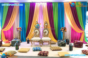 Cortinas de noche de boda musulmana decoración Mehndi noche escenario telón de fondo cortinas para decoración cortinas coloridas para decoración de boda - Product Image 4