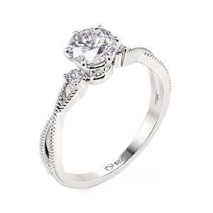 Anillo de compromiso Jeulia de plata de ley con tres piedras de moissanita y diseño trenzado Milgrain - Product Image 2