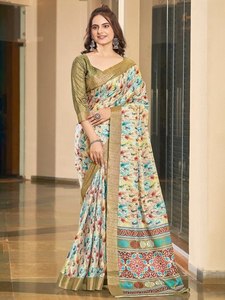 Hermosos Saris de Seda para Mujer con Pallu Estampado para Fiestas - Product Image 2