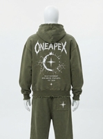 Ensemble survêtement molletonné oversize imprimé vert olive délavé et vieilli, style streetwear, deux pièces, pour l'hiver