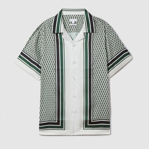 Camisas de hombre con cuello cubano estampadas, manga corta, 100% poliéster, nuevo estilo, en venta. - Product Image 5