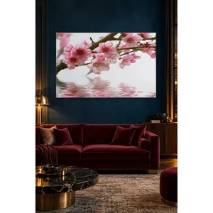 ดอกอัลมอนด์สีชมพูของฟิดาสะท้อนลงในน้ำ ภาพพิมพ์บนผ้าใบ - Product Image 1