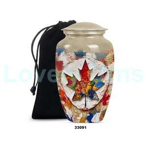 Urna para adultos de cremación de aluminio grande de hoja de arce roja hermosa para cenizas humanas, urna funeraria negra decorativa con bolsa de terciopelo gratis - Product Image 4