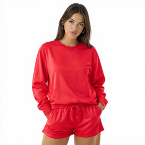 Conjuntos de pantalones cortos de algodón para mujer, Camiseta con hombros caídos, Camiseta de cuello redondo de gran tamaño para mujer, pantalones cortos de dos piezas para mujer - Product Image 6