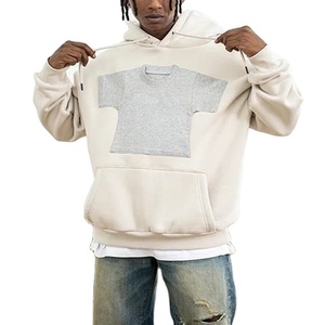 2024 nuevo estilo 100% algodón francés Terry apliques bordados hombres pulóver de gran tamaño gota hombro Boxy Fit Sudadera con capucha grande - Product Image 1