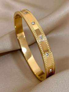 Pulsera DE BODA chapada en oro de lujo para mujer exquisito patrón de la suerte brazaletes de moda para novia brazaletes grandes joyería - Product Image 4