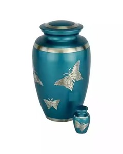 Urnes de crémation de couleur bleu clair forme classique fournitures funéraires à bas prix cendres commémoratives urne de crémation souvenir et pot - Product Image 1