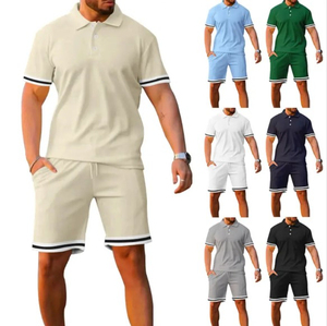 Conjunto de 2 piezas de estilo informal de verano para hombre con logotipo personalizado Camiseta de algodón transpirable de alta calidad Método de tejido de punto - Product Image 3