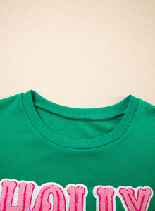 Sweat-shirt brodé pour femmes, vert marin, Holly Jolly, pour les fêtes de Noël, sweat-shirt à col rond brodé pour femmes, vente en gros - Product Image 3