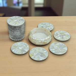 Sous-verres élégants en marbre incrusté, ensemble de sous-verres en pierre faits à la main, décoration de table de bureau, idée cadeau - Product Image 1