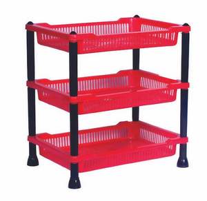 Estante de Plástico de 3 Niveles de Montaje Libre de ANAX, Rojo y Negro, Tamaño 14x22, Almacenamiento Abierto para Uso Doméstico, Forma Rectangular, Sin Ruedas - Product Image 2