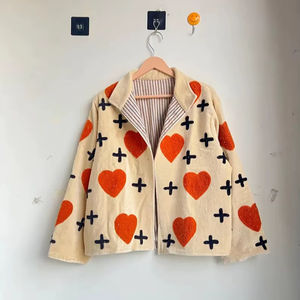 Veste matelassée en velours à imprimé cœur, manteau d'hiver, style bohème, réversible, rayée, matelassée, brodée, nouvelle veste élégante pour femmes - Product Image 1