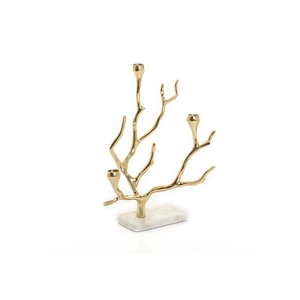 Bougeoir en métal avec base en marbre, branche dorée, centre de table moderne, décor de table unique, cadeau de mariage élégant, accent de créateur - Product Image 4