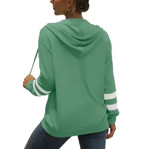 Sudadera con capucha larga para mujer, Diseño de manga a rayas, cremallera en el hombro, nueva moda, venta al por mayor, sudaderas con capucha transpirables para mujer - Product Image 5