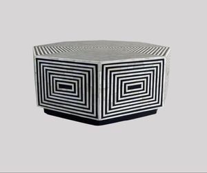 Tables basses hexagonales noires et blanches en incrustation d'os faite à la main de qualité supérieure pour salle à manger et salon - Product Image 3