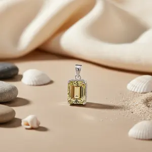 925 Silver <b>Citrine</b> <b>Pendant</b> for Women Emerald Cut Gemstone Rhodium Plated Rose Gold Religious Style Charm <b>Pendant</b> - Product Image 3