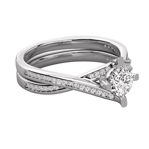 Round Diamond Two <b>Cross</b> Shank Solitaire <b>Ring</b> - Product Image 1