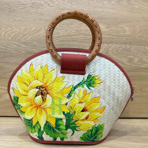 Sac fourre-tout Boho sac en jonc de mer à la mode sac à main en paille tissée sac de plage d'été plante dessin jonc de mer sac à main de HNH Craft Vietnam - Product Image 3