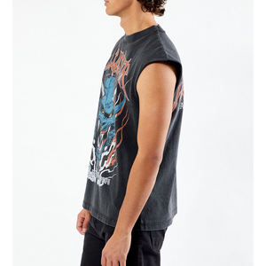 Camiseta sin mangas acanalada con estampado de algodón 100% personalizado para hombre, ropa de calle deportiva para gimnasio y otros deportes - Product Image 4