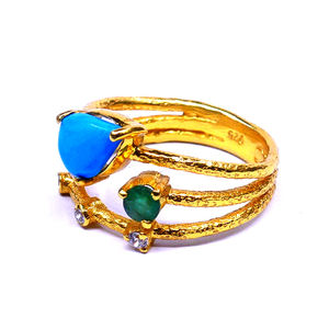 Bague en argent sterling 925 plaqué or classique turquoise émeraude topaze blanche pierres précieuses mode - Product Image 3