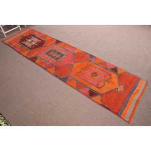 Turkish <b>Runner</b> <b>Rug</b>, 2.8x11.2 ft Vintage <b>Rug</b>, Orange Herki Wool <b>Rug</b> - Product Image 3