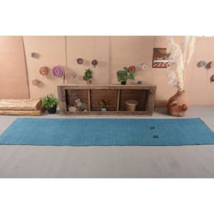 Tapis turc vintage moderne 2.7 X 11.8ft fait à la main bleu Patchwork Rectangle Design laine Viscose matériel Latex pour Teen Living - Product Image 1