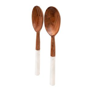 Best Selling Acacia Wood <b>Salad</b> <b>Server</b> Set With Printed Green Handle High Quality <b>Wooden</b> Spoon and Fork for Home Kitchen Utensils - Product Image 6
