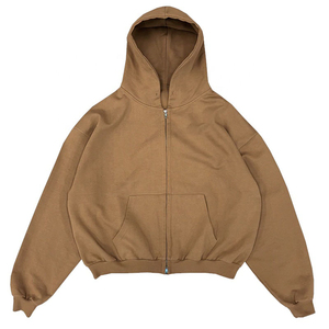 100% algodón francés Terry heavyweight sudaderas con capucha de alta calidad de gran tamaño gota hombro recortado cremallera completa Sudadera con capucha personalizada - Product Image 4