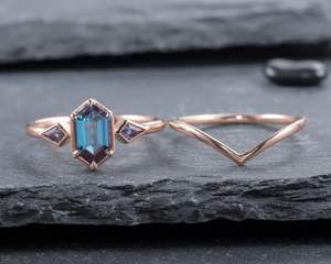 Bague de fiançailles en argent sterling 925 hexagone Alexandrite Style classique plaqué or rose pour fête d'anniversaire de mariage nuptiale - Product Image 5