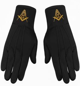 Square & Compass Masonic Embroidered Cotton Gloves - [<b>Black</b>] Embroidered Masonic Symbol One Size Fits Most - Product Image 1