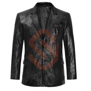 Veste de motard en cuir de peau de crocodile noire pour hommes en cuir de vachette véritable fermeture à glissière personnalisée en relief grande taille - Product Image 4