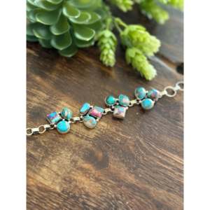 Virginia Sandoval Geometric Cluster Link <b>Bracelet</b> with Mohave Turquoise & Sterling <b>Silver</b> for Gift - Product Image 1