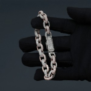Bracelet de luxe en argent 925, maille cubaine, micro-incrustation de moissanite taillée, plaqué or rose, style hip-hop, certifié IGI, pour femme - Product Image 5