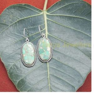 Pendientes de Plata de Ley 925 con Turquesa Verde Cobre, Pendientes Colgantes, Regalo de Turquesa para Mujer - Product Image 3