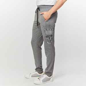 Pantalons de survêtement décontractés évasés pour hommes, 100% coton, lavage à l'acide, joggers surdimensionnés, streetwear, strass, OEM personnalisé, respirant - Product Image 1